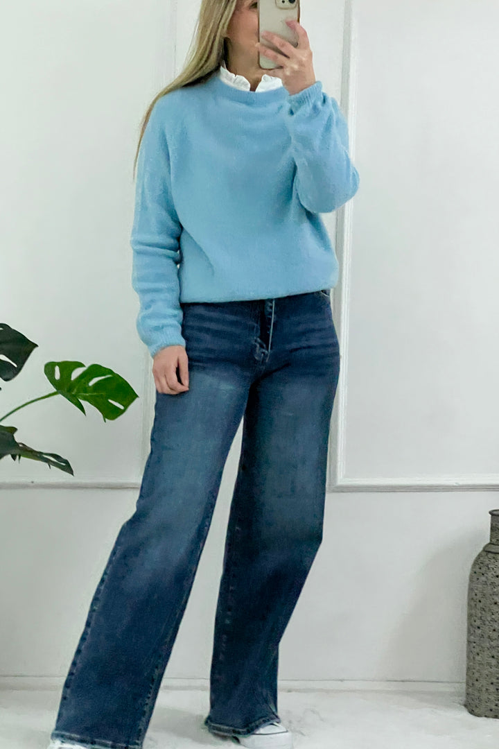 Jemina Alpaca Blend Crew Knit Jumper | Pastel Blue