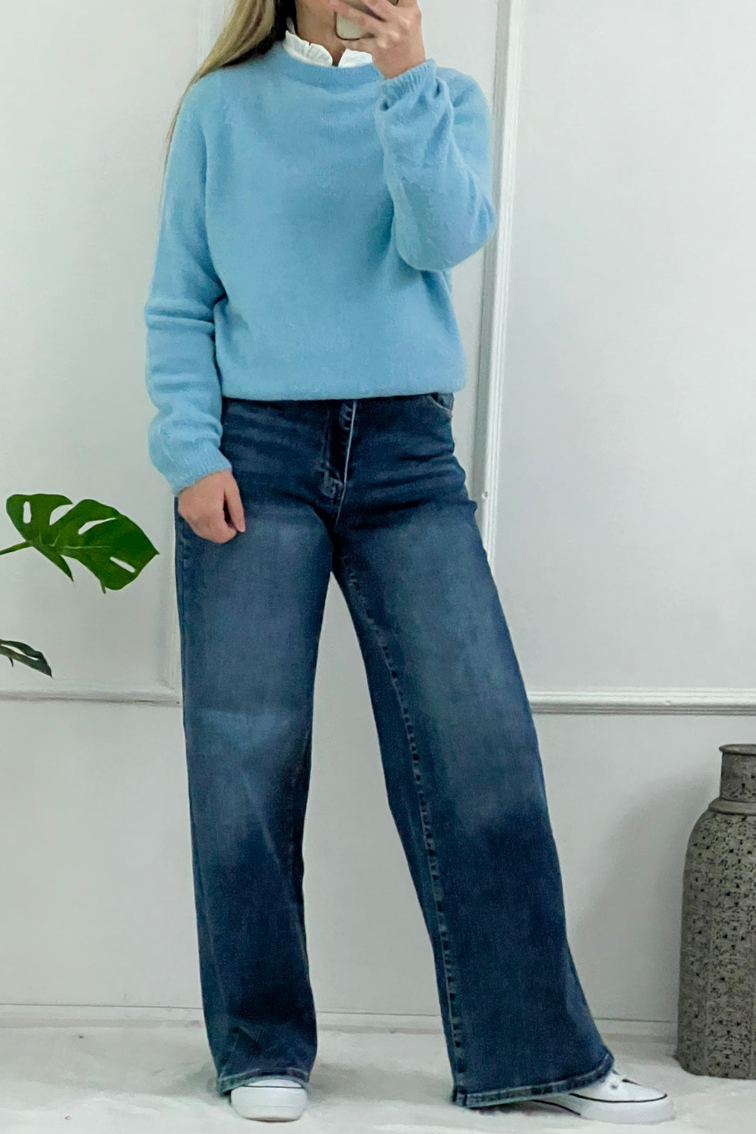 Jemina Alpaca Blend Crew Knit Jumper | Pastel Blue