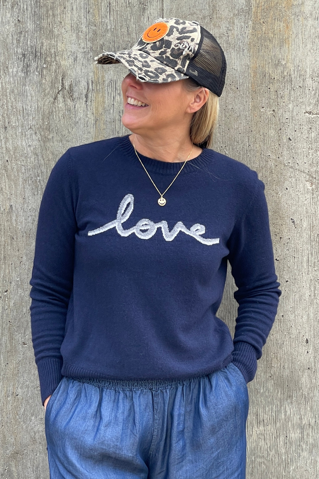 Love Cashmere Blend Jumper | Navy x Grey