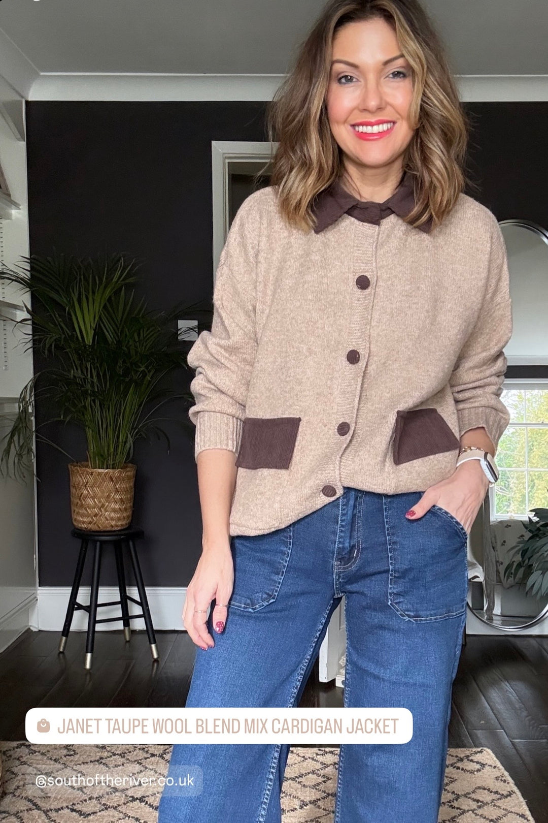 Janet Taupe Wool Blend Mix Cardigan Jacket