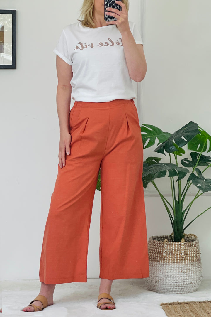 Renee Wide Leg Cotton Trousers