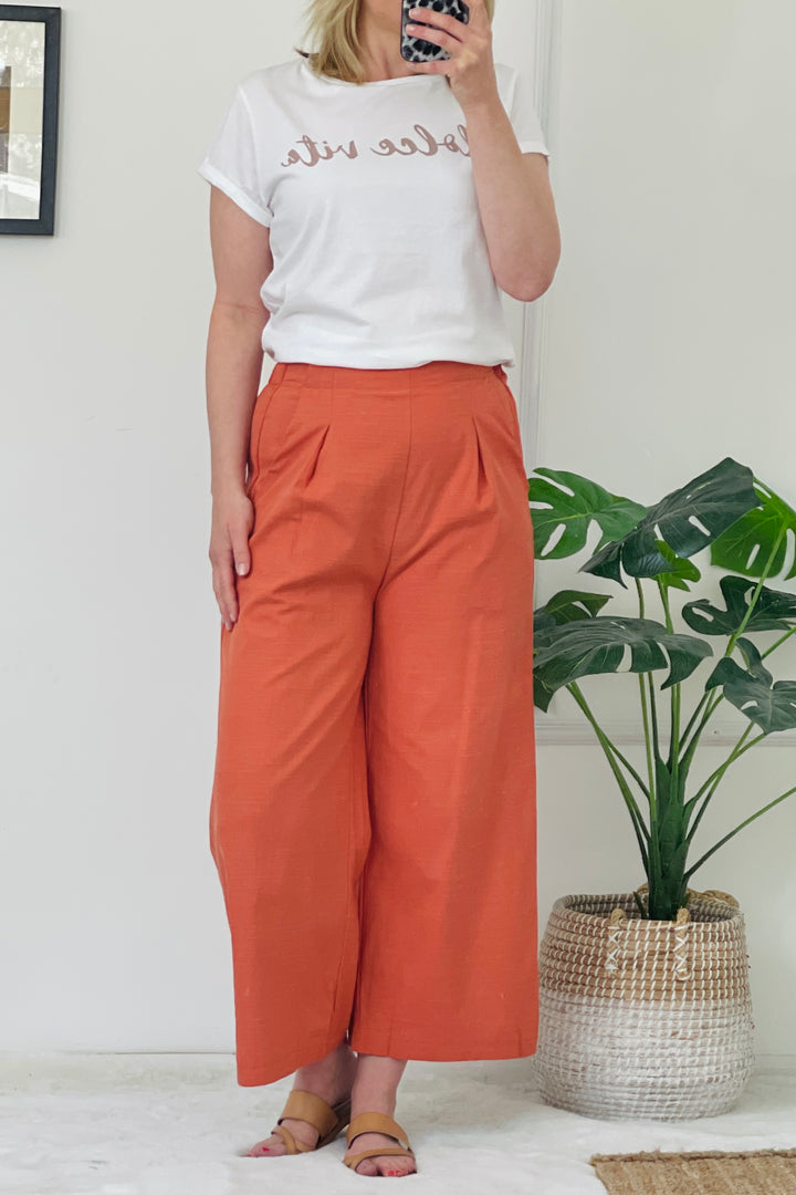 Renee Wide Leg Cotton Trousers