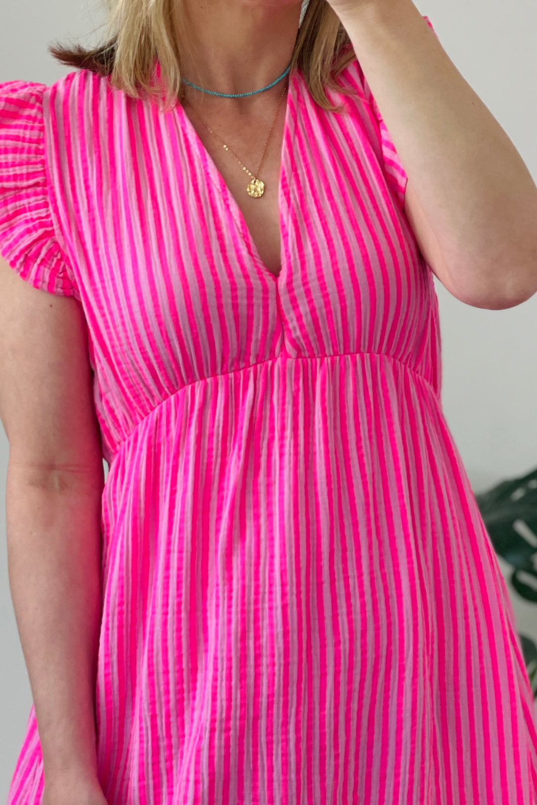 Ashton Cotton Maxi Dress | Neon Pink Stripe