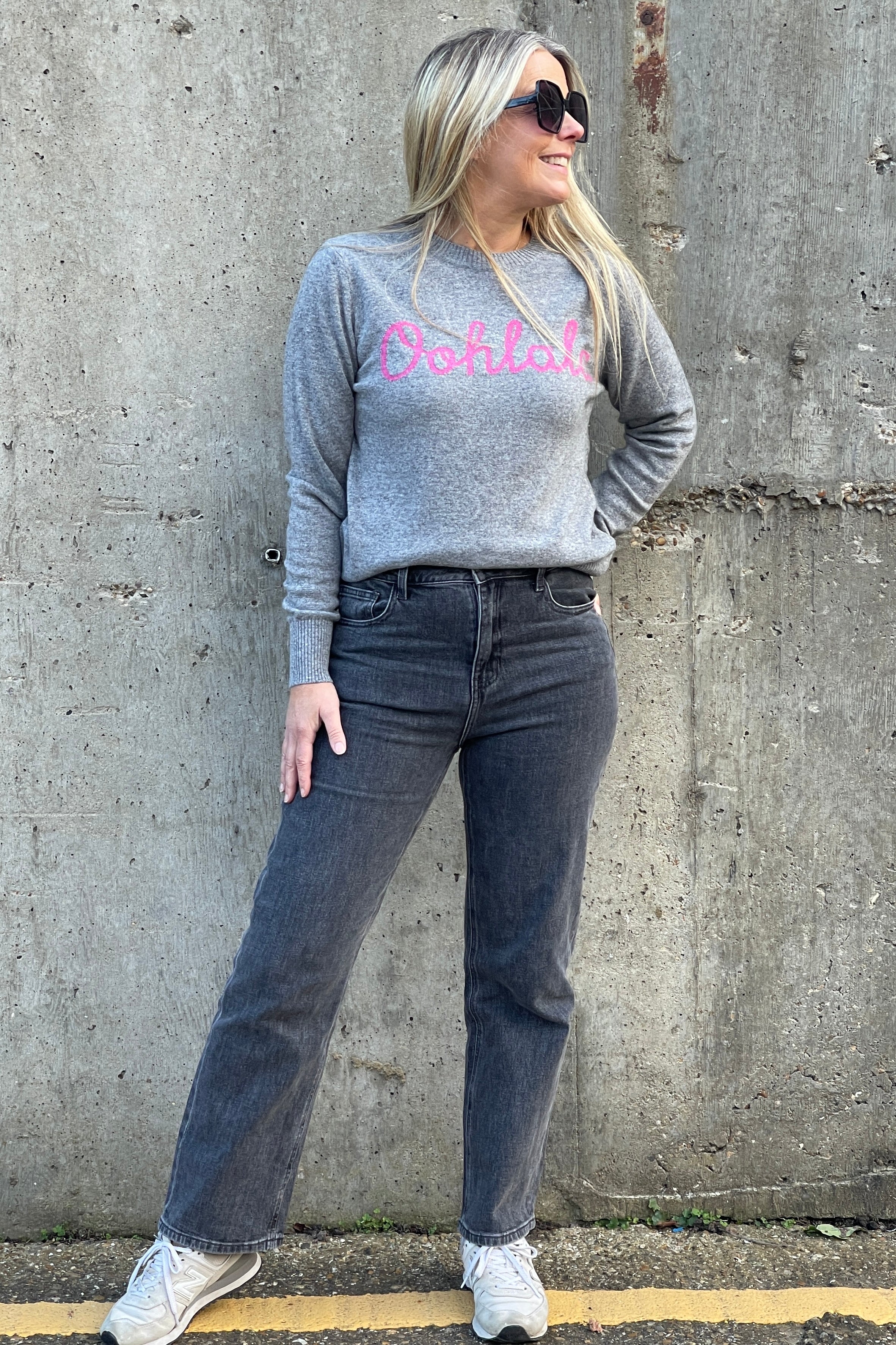 Ooh La La Cashmere Blend Jumper | Grey x Pink