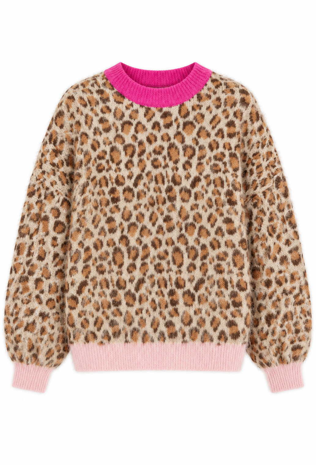 Nicole Leo Jumper | Leopard Print Knit with Pink Cuffs