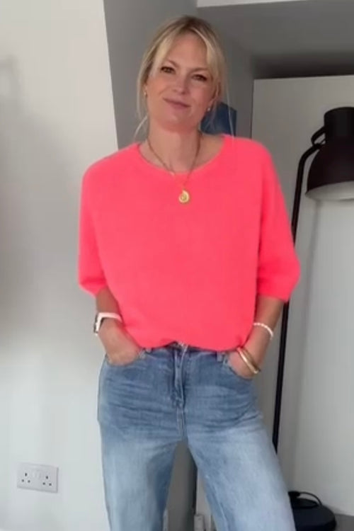*** PRE ORDER *** Sophie Neon Coral Alpaca Blend Crew Knit Jumper