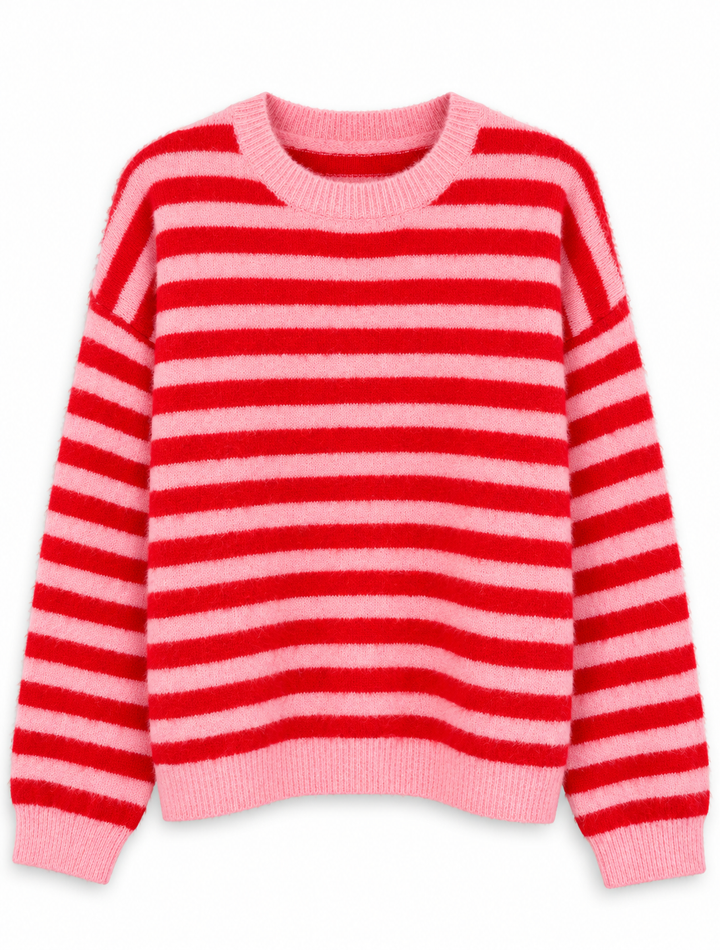 Suki Red & Pink Oversized Stripe Jumper