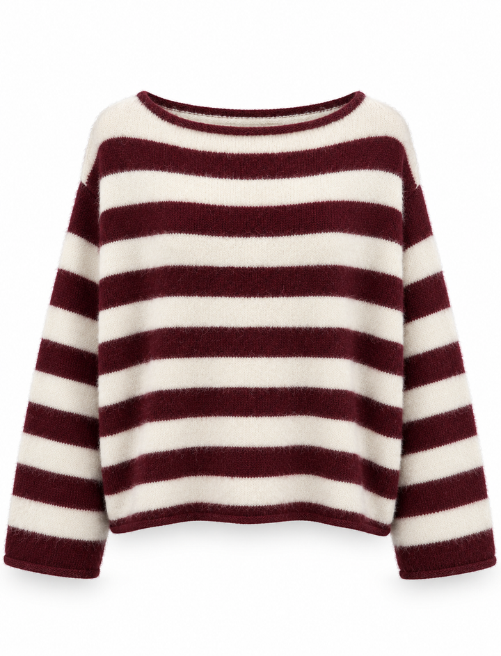Noa Maroon & Cream Stripe Jumper