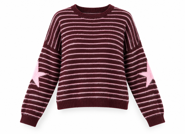 Lizzie Striped Star Knit Jumper (Burgundy & Pink)
