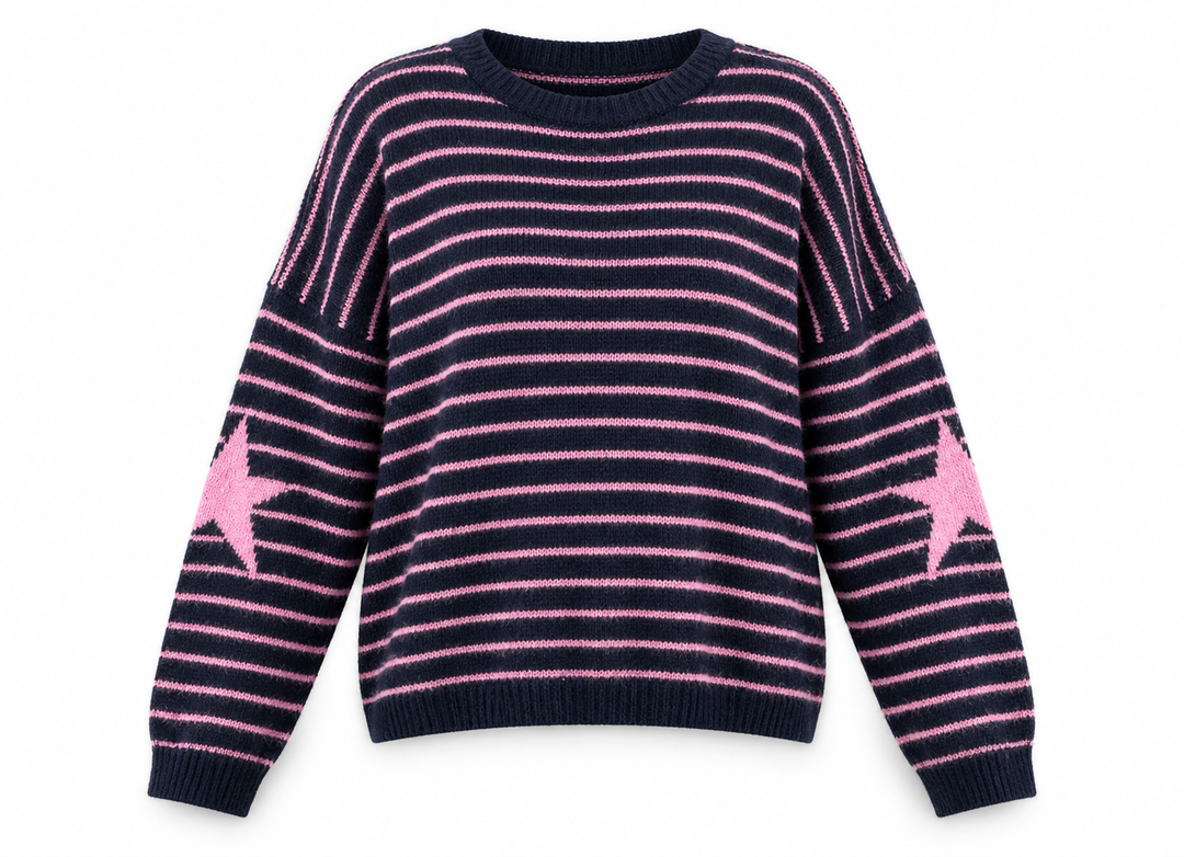 Lizzie Striped Star Knit Jumper (Navy & Pink)