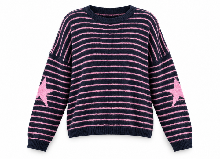 Lizzie Striped Star Knit Jumper (Navy & Pink)