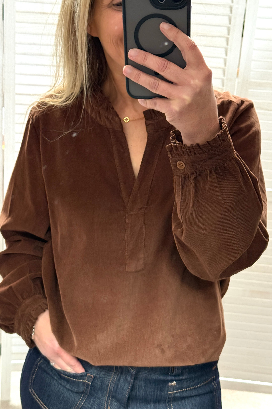 Penny V Neck Blouse (Black, Navy, Burgundy, Chocolate)
