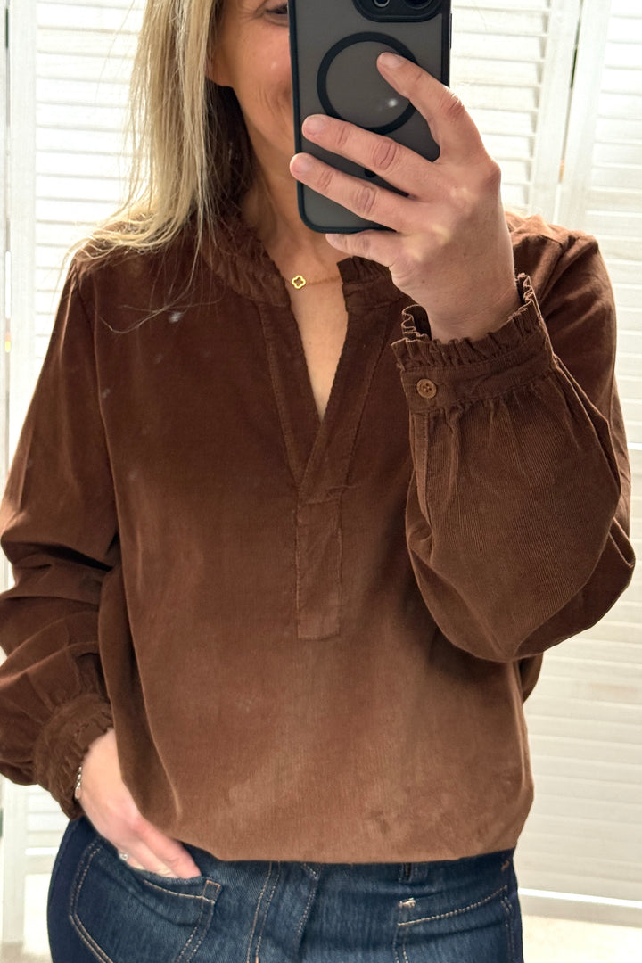Penny V Neck Blouse (Black, Navy, Burgundy, Chocolate)