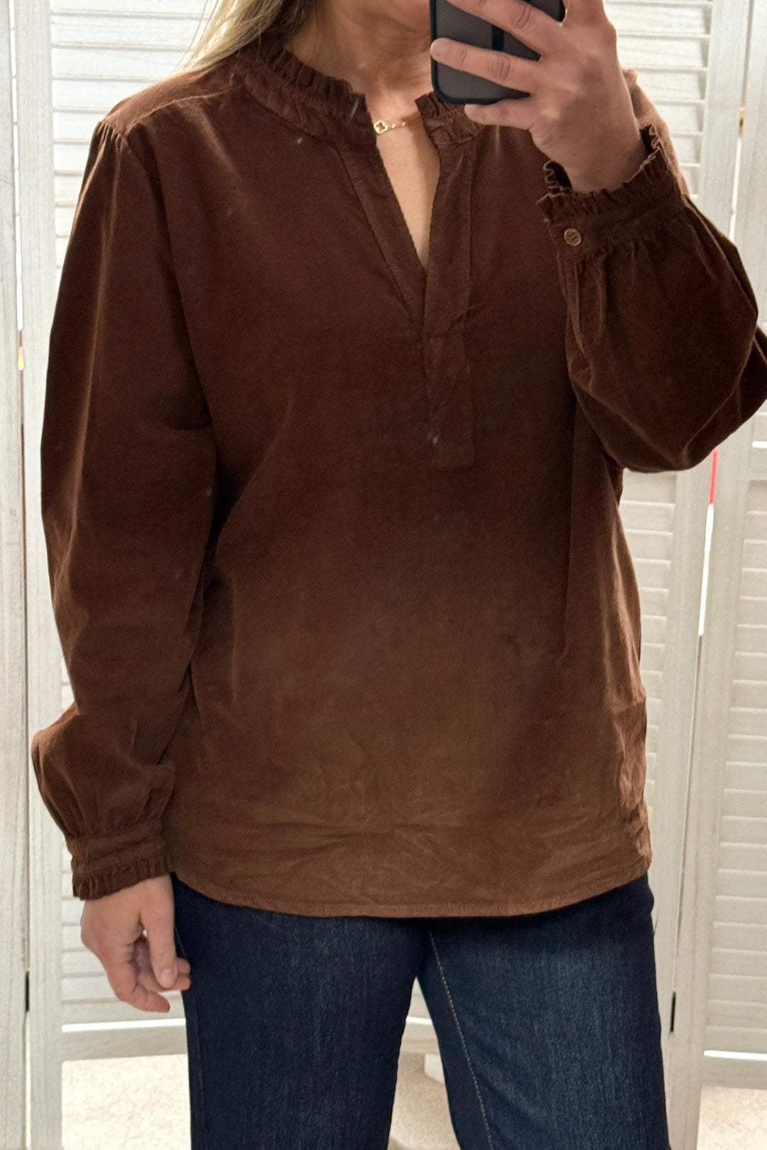 Penny V Neck Blouse (Black, Navy, Burgundy, Chocolate)