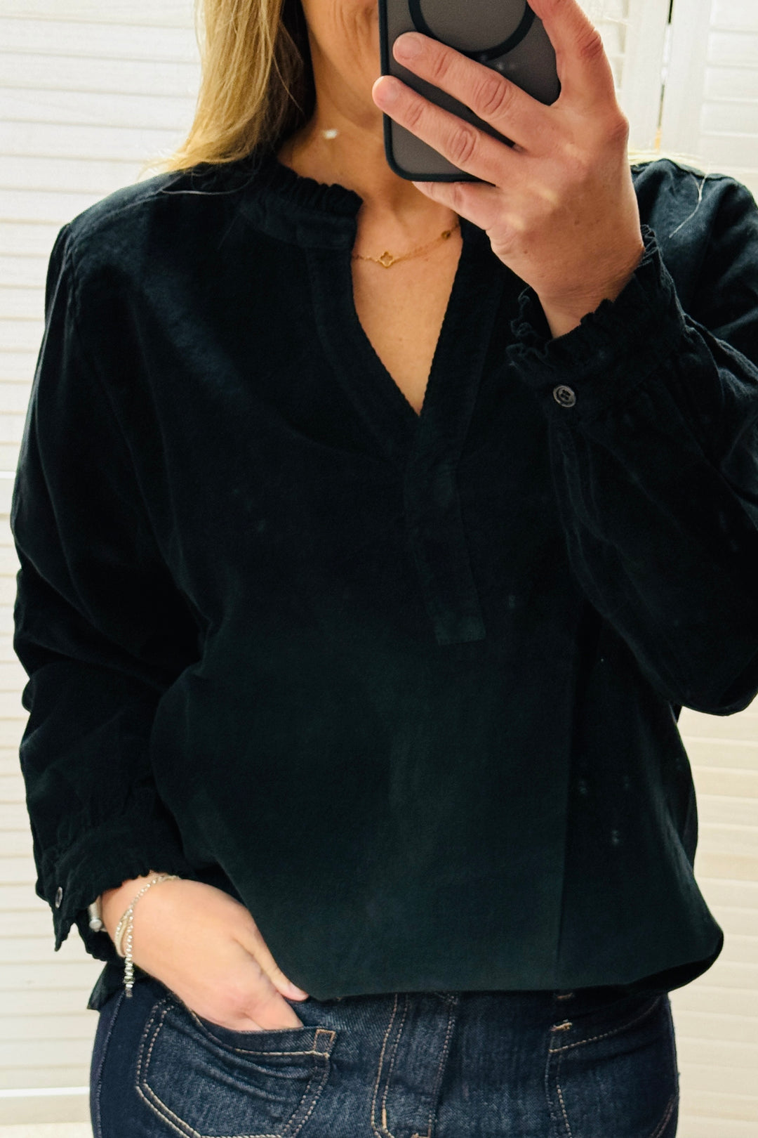 Penny V Neck Blouse (Black, Navy, Burgundy, Chocolate)