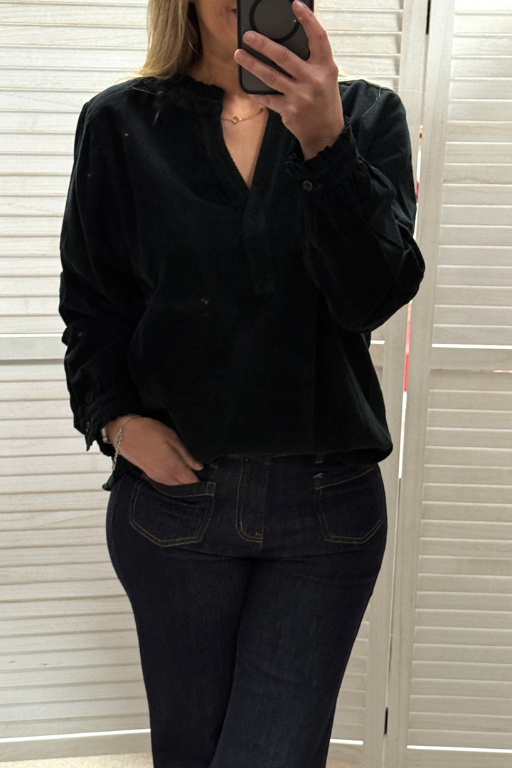 Penny V Neck Blouse (Black, Navy, Burgundy, Chocolate)