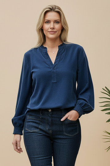 Penny V Neck Blouse (Black, Navy, Burgundy, Chocolate)