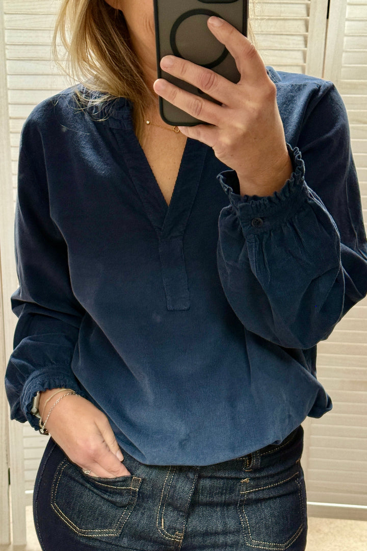 Penny V Neck Blouse (Black, Navy, Burgundy, Chocolate)