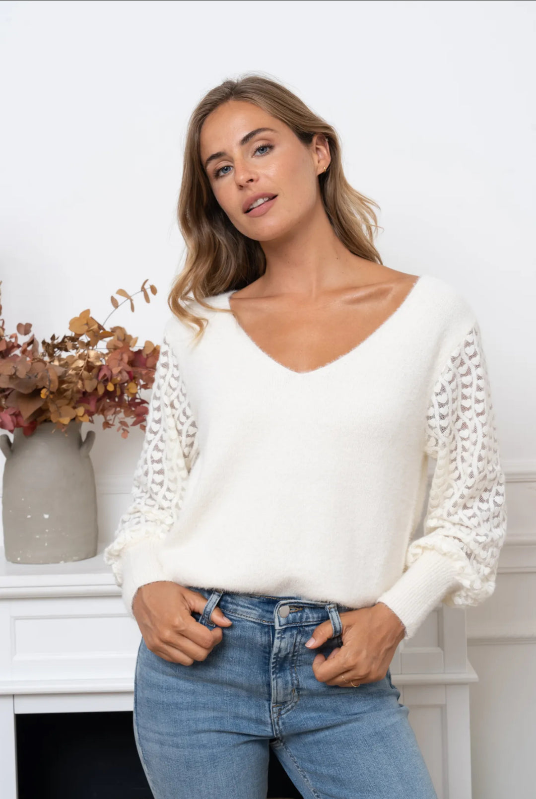 Charlotte Heart Sleeve V Neck Jumper