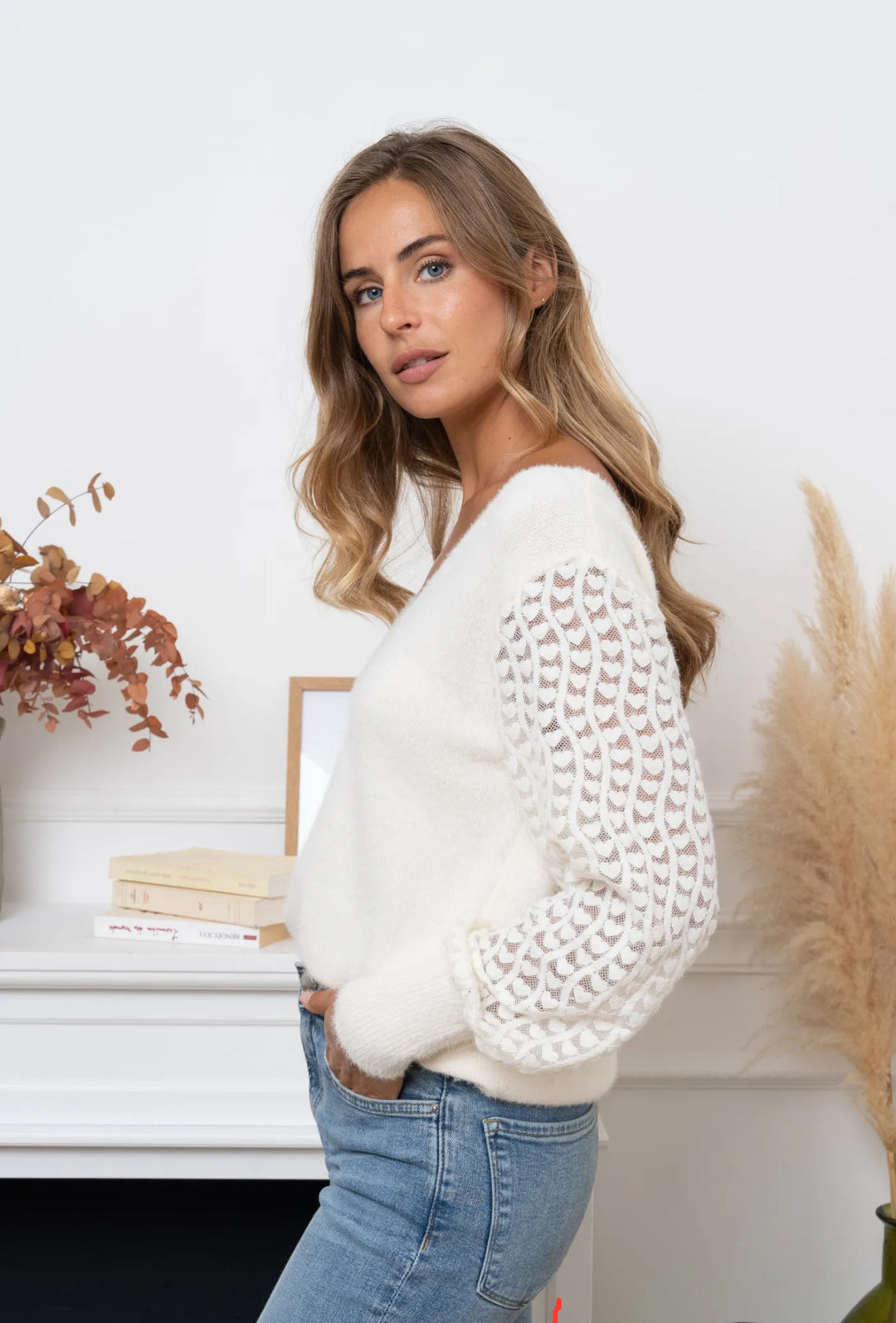 Charlotte Heart Sleeve V Neck Jumper