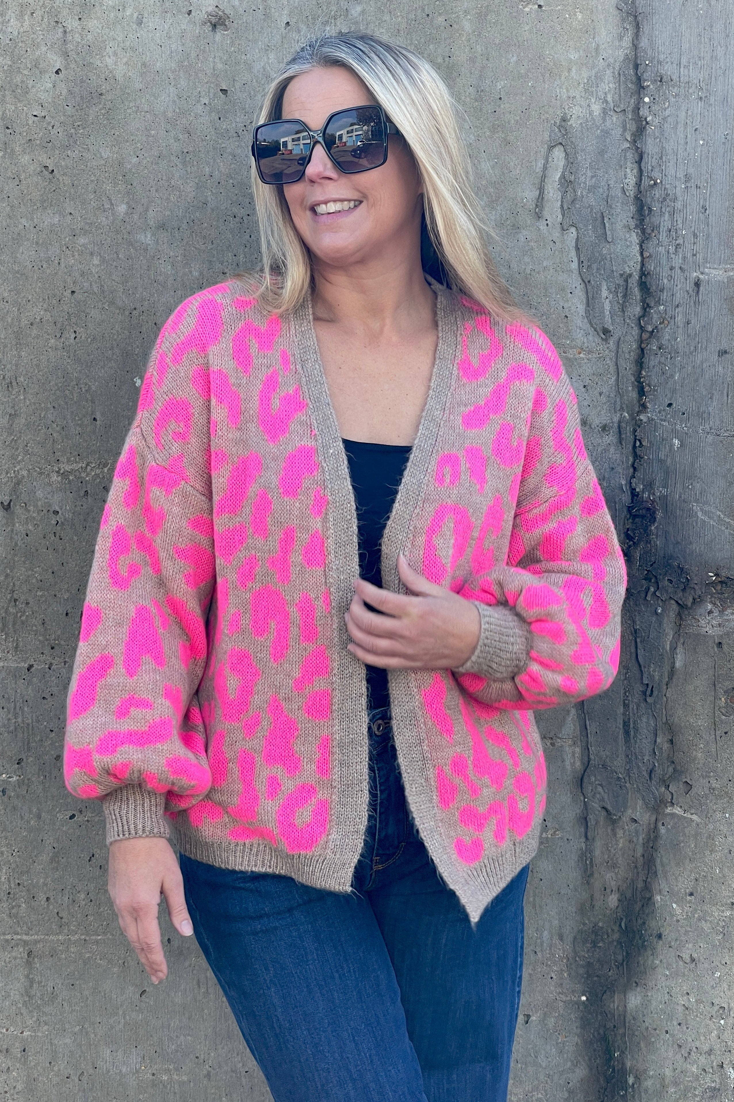 Pink leopard cardigan best sale