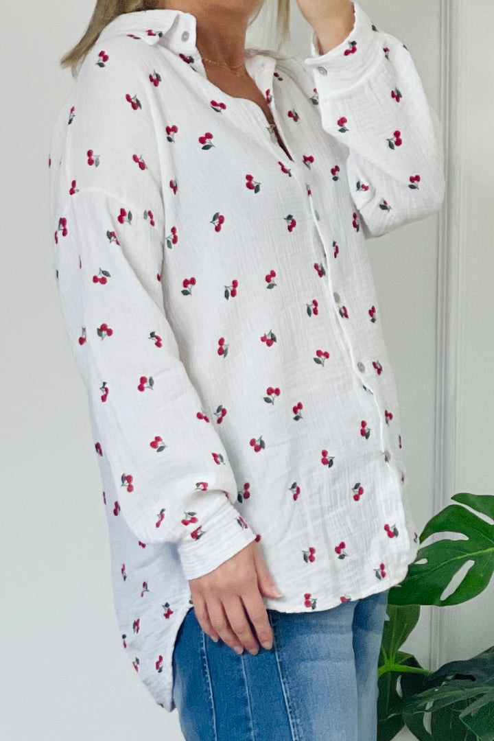 Cherry Cheesecloth Cotton Blouse