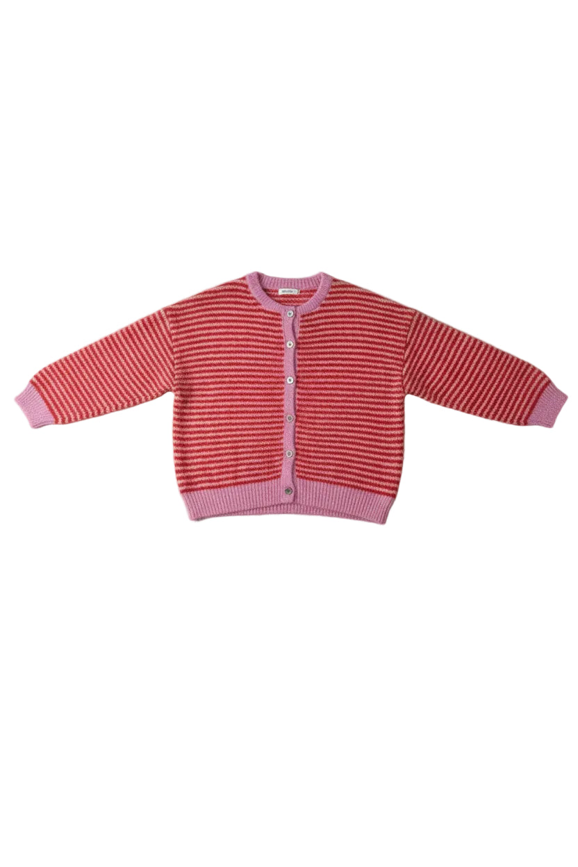 Pink striped sweater on a light gray background