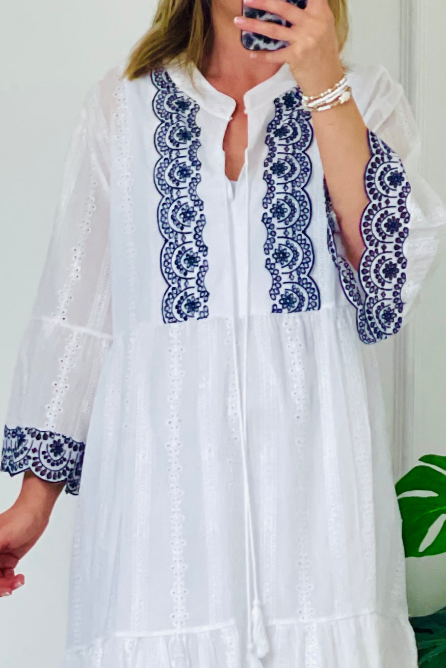 Fleur Broderie Embroidered Kaftan Dress