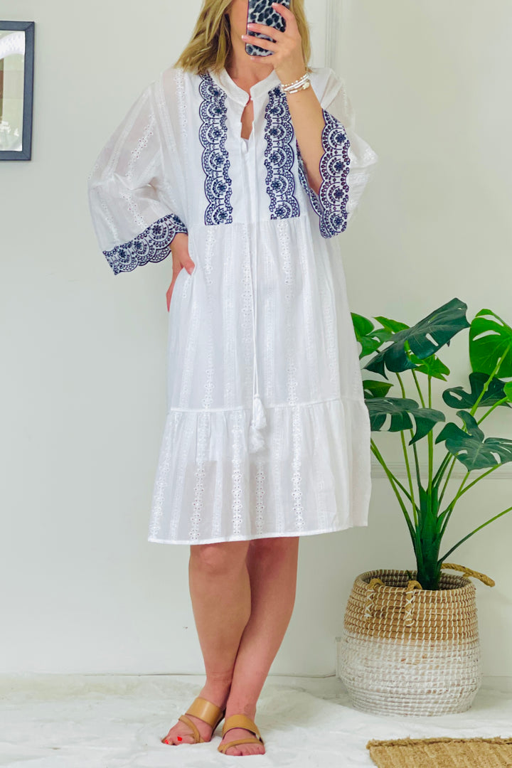 Fleur Broderie Embroidered Kaftan Dress