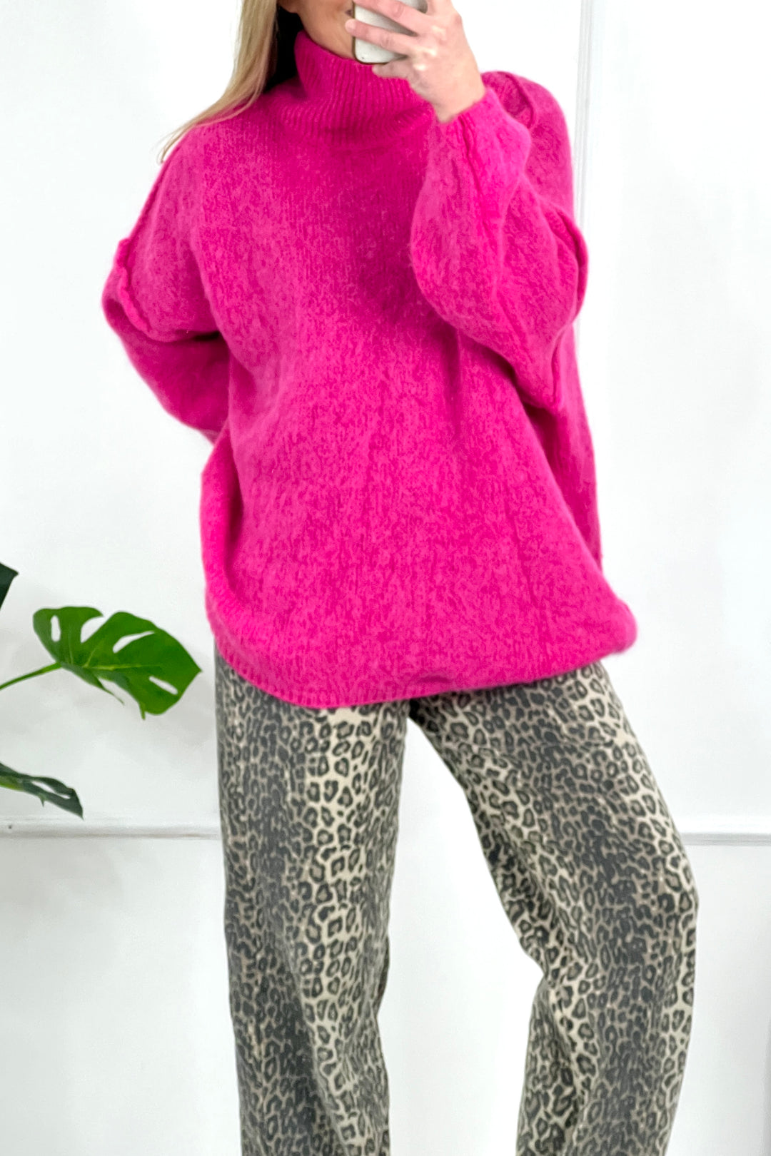 Penelope Funnel Neck Alpaca Blend Knit | Hot Pink