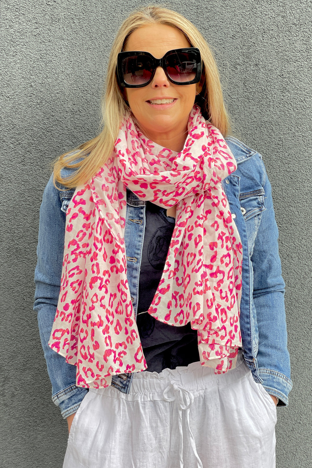 Pink Leo Print Scarf