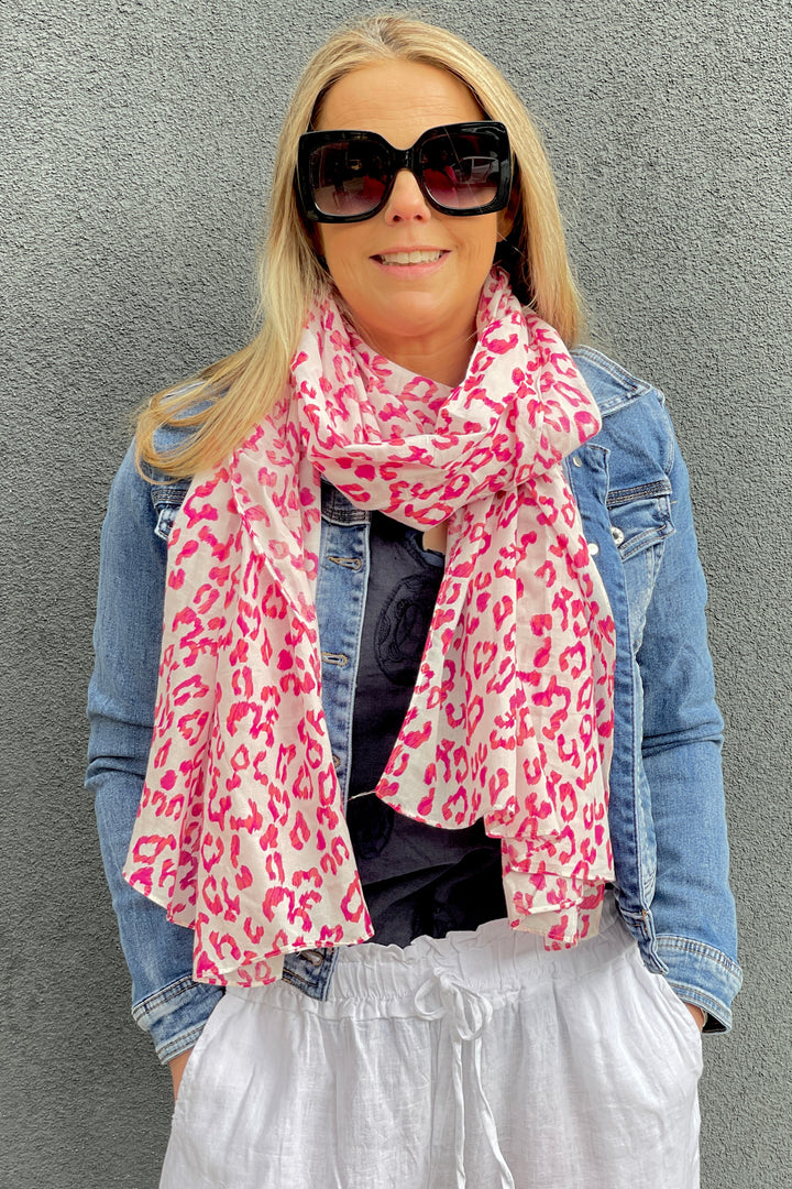 Pink Leo Print Scarf