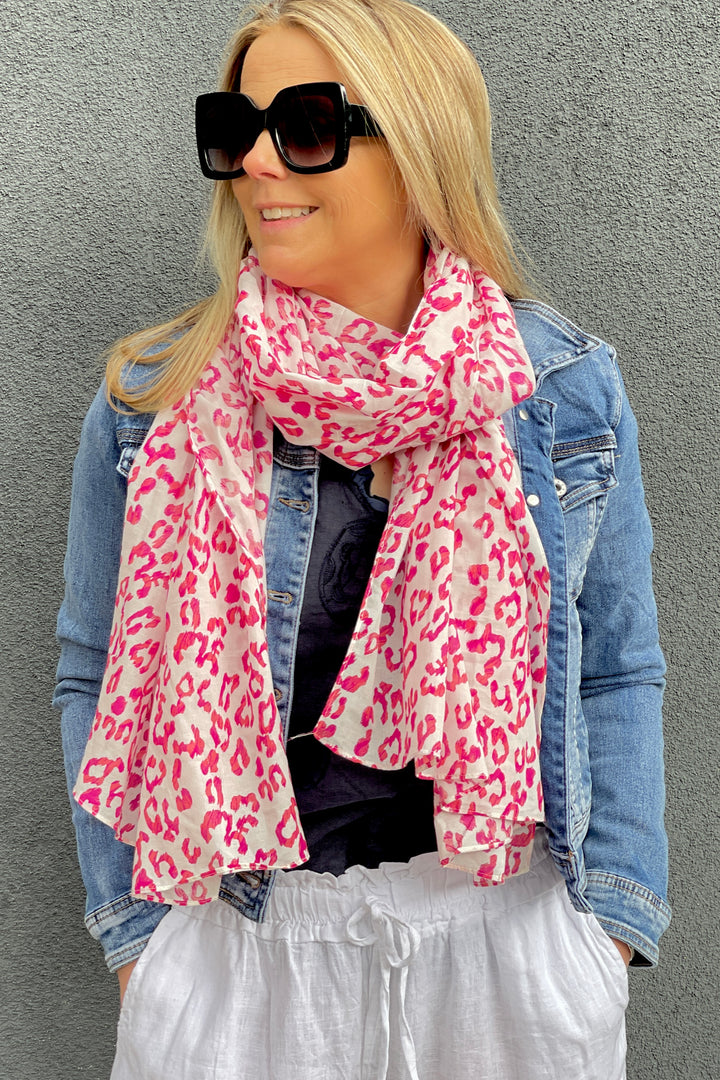 Pink Leo Print Scarf