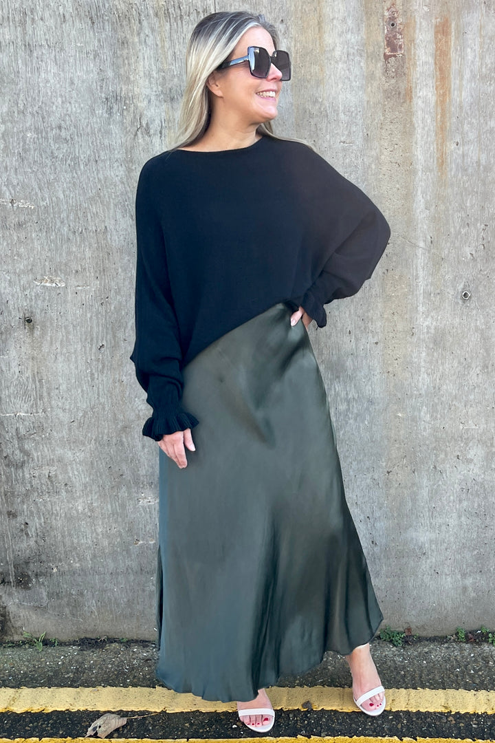 Laura Satin Skirt | Khaki