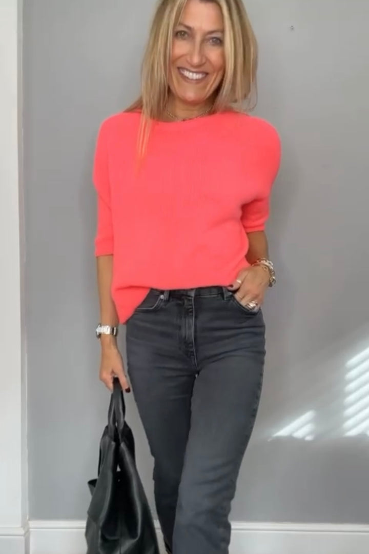 Sophie Alpaca Blend Crew Knit Jumper | Neon Coral