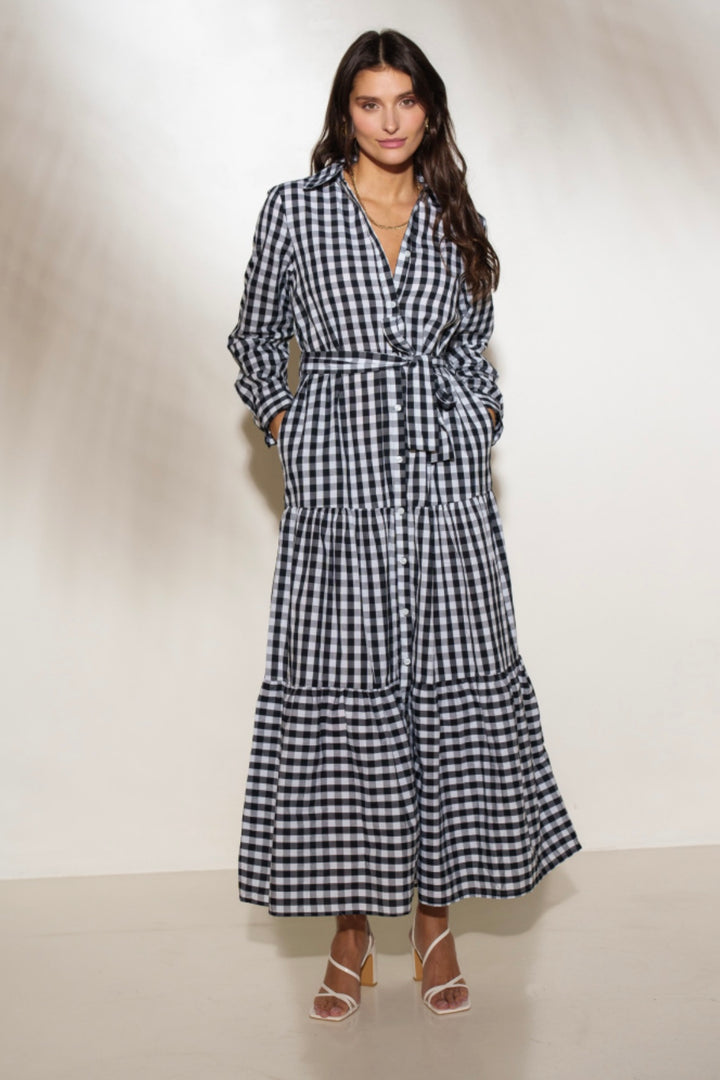 Lucinda Gingham Print Shirt Dress | Black & White