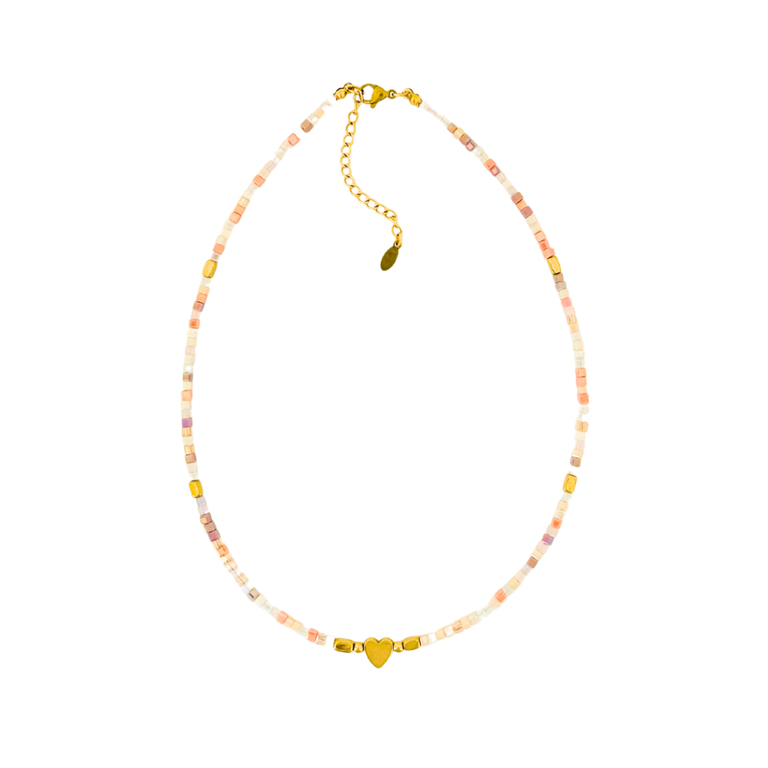 Gold Heart Beaded Necklace | Choose Your Colour!