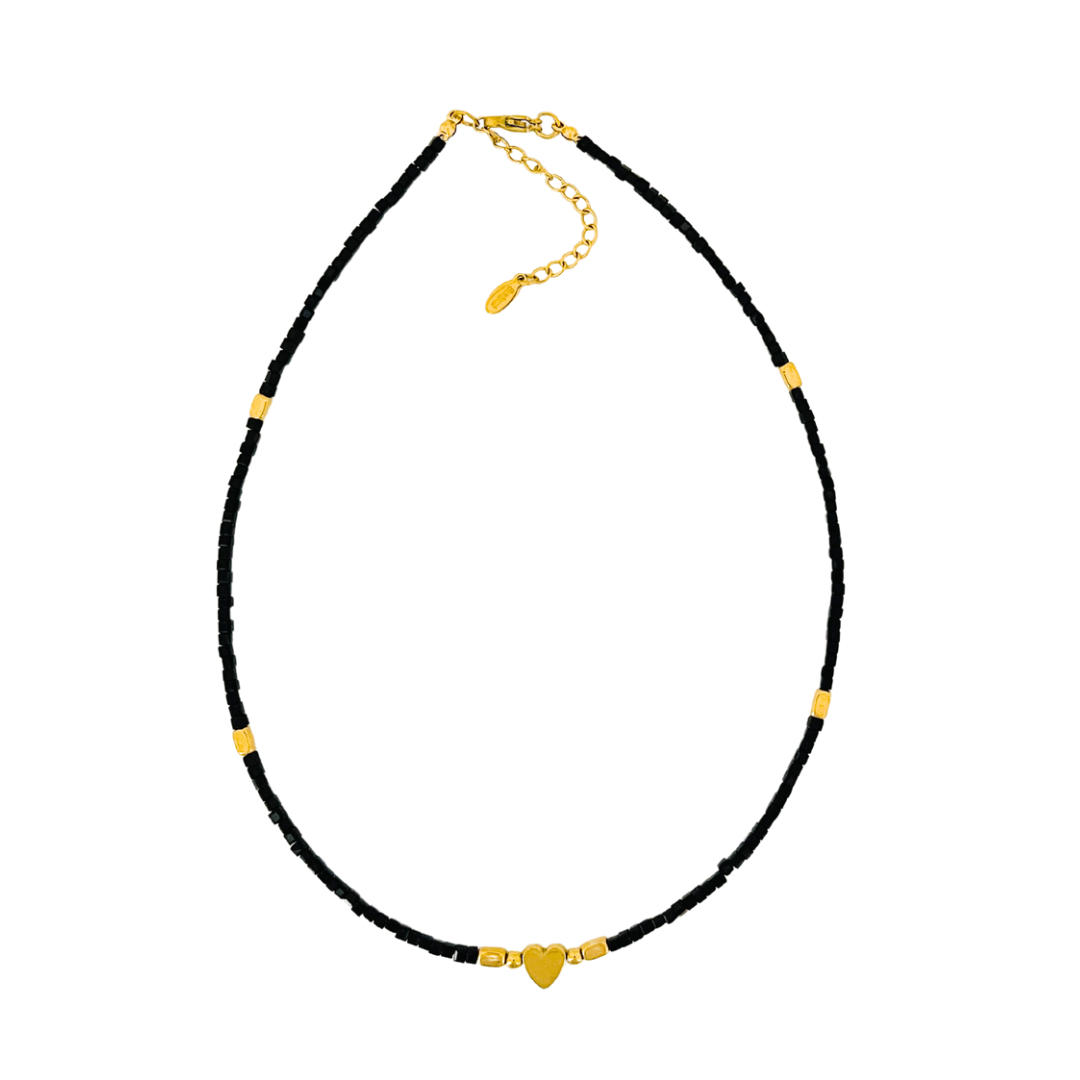 Gold Heart Beaded Necklace | Choose Your Colour!