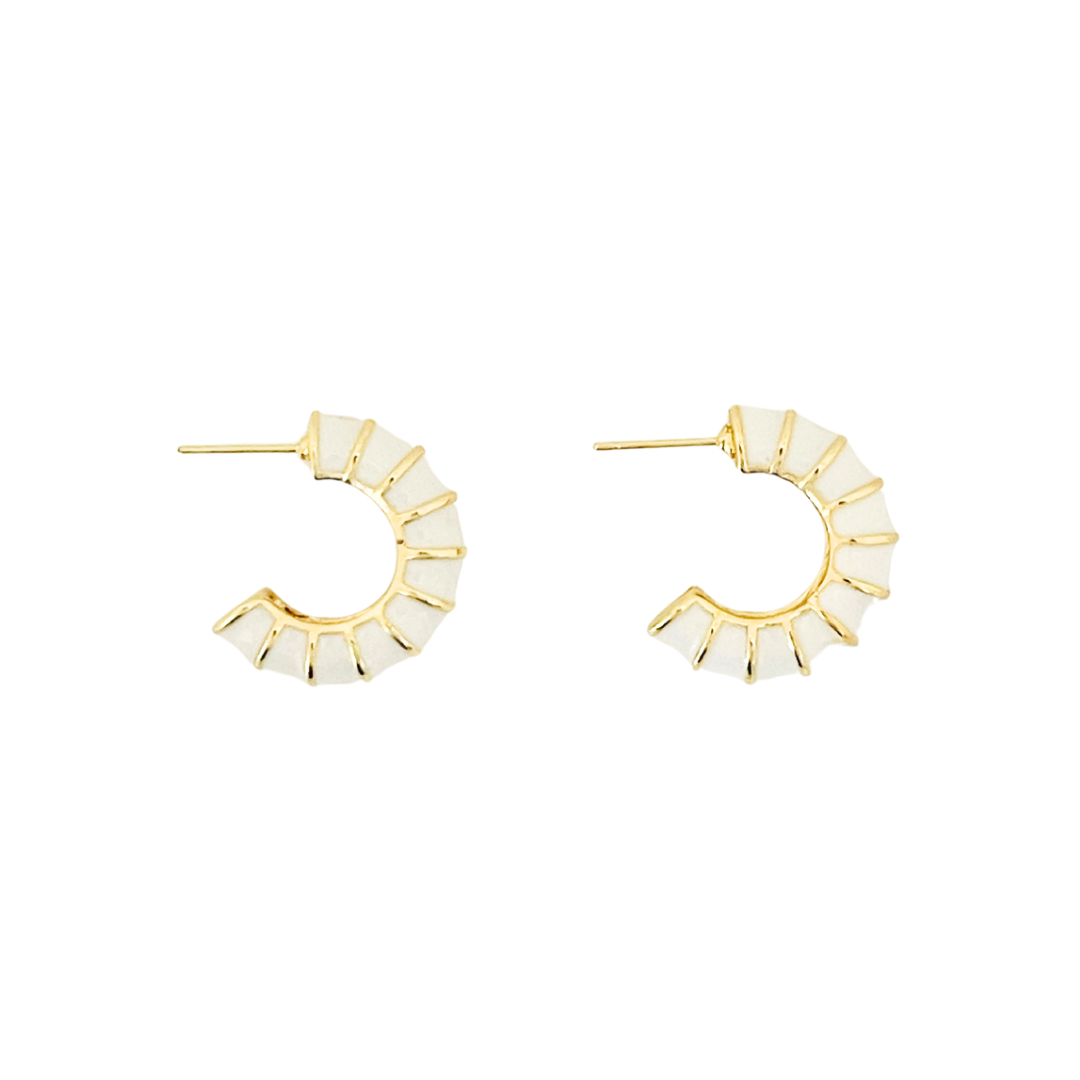 Boho Enamel Bamboo Hoops | White