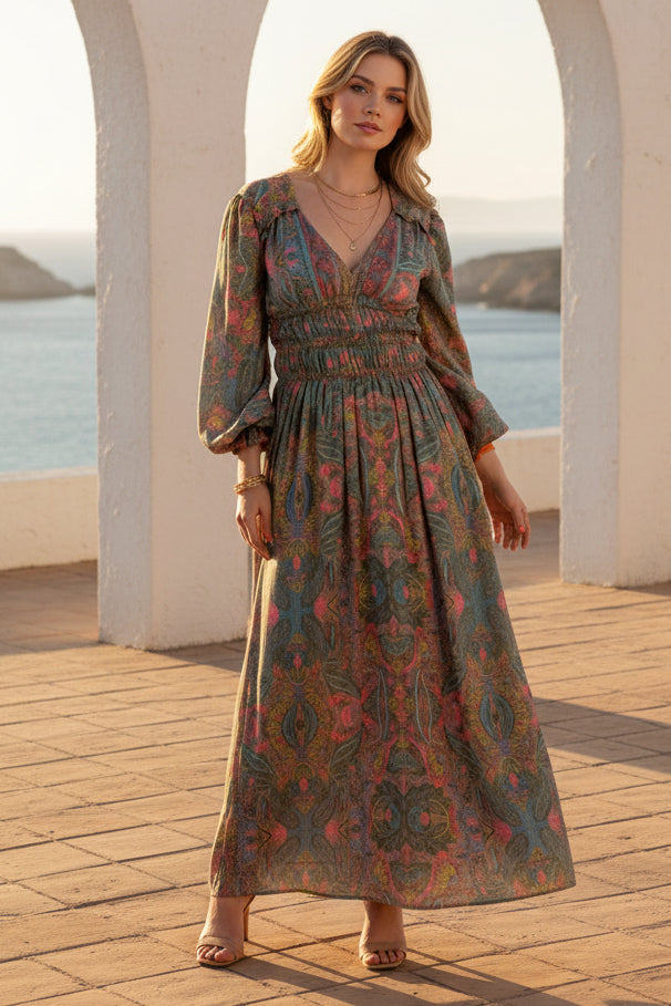 Paris Paisley Print Boho Dress