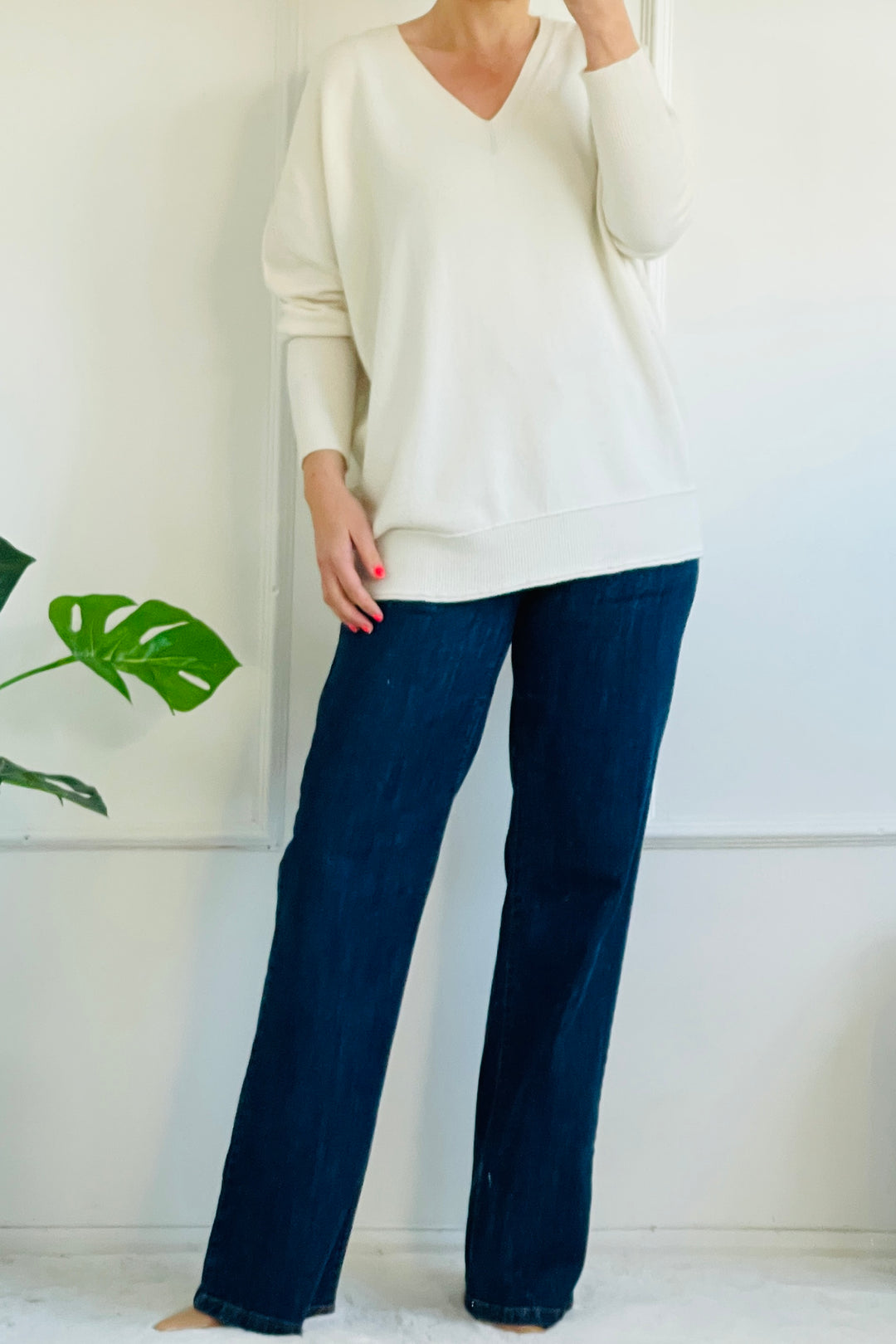 Vanessa V Neck Longer Line Soft Knit | Cream