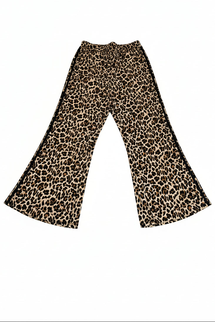 Sienna Leopard Print Side Stripe Wide Leg Joggers (Black)