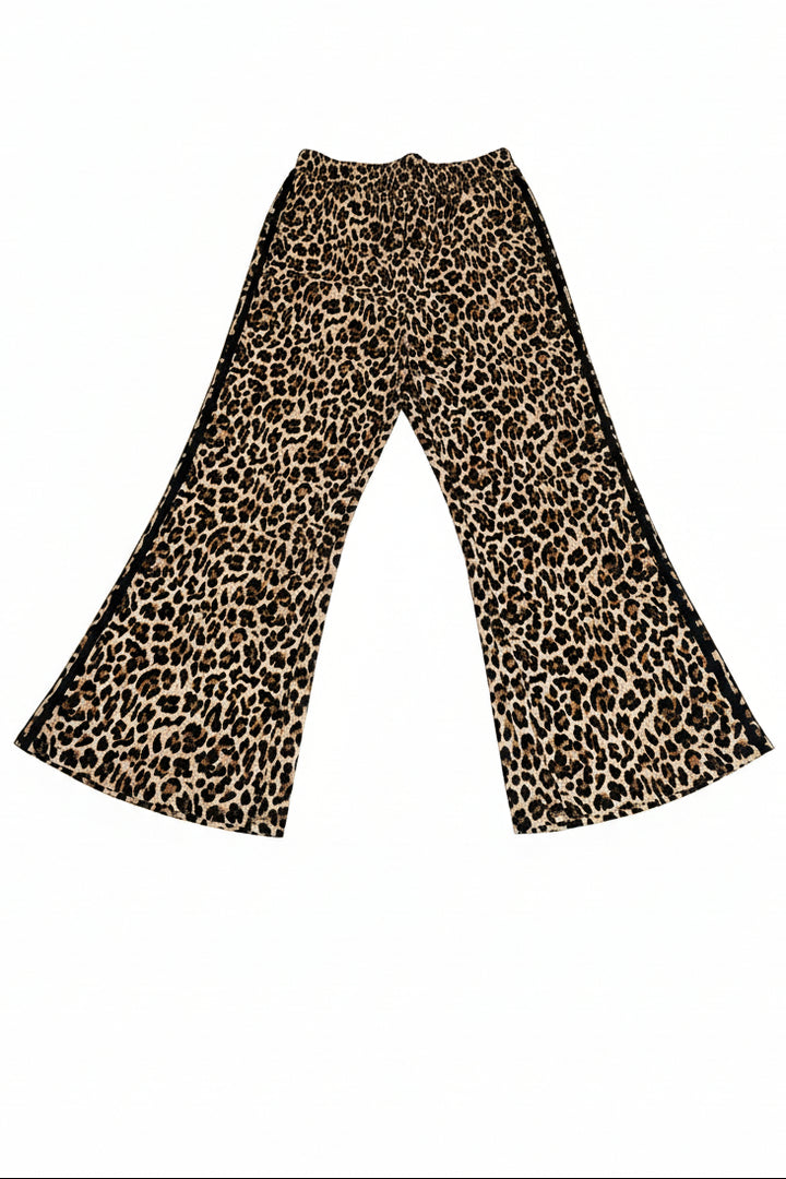 Sienna Leopard Print Side Stripe Wide Leg Joggers (Black)