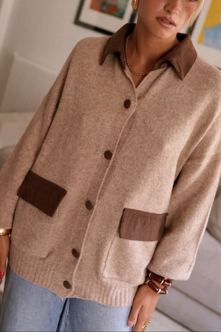 Janet Taupe Wool Blend Mix Cardigan Jacket