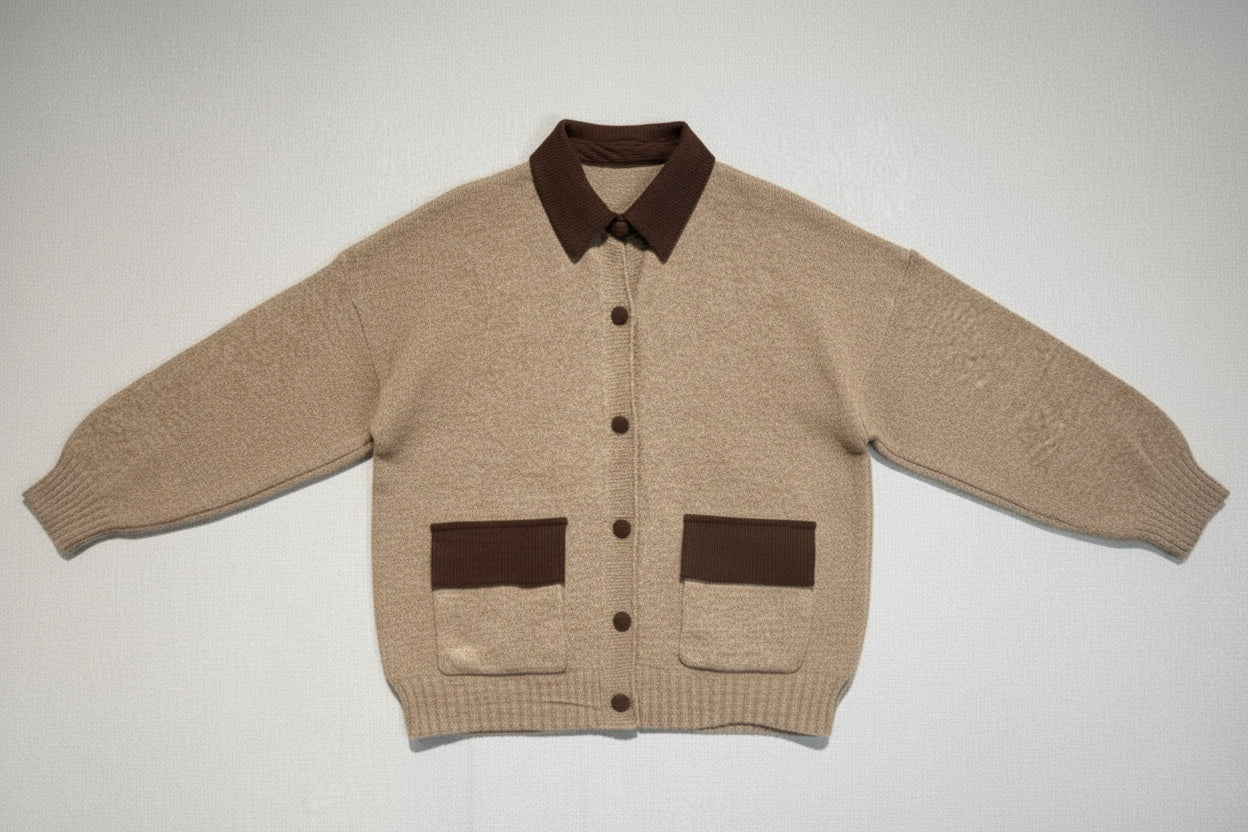 Janet Taupe Wool Blend Mix Cardigan Jacket