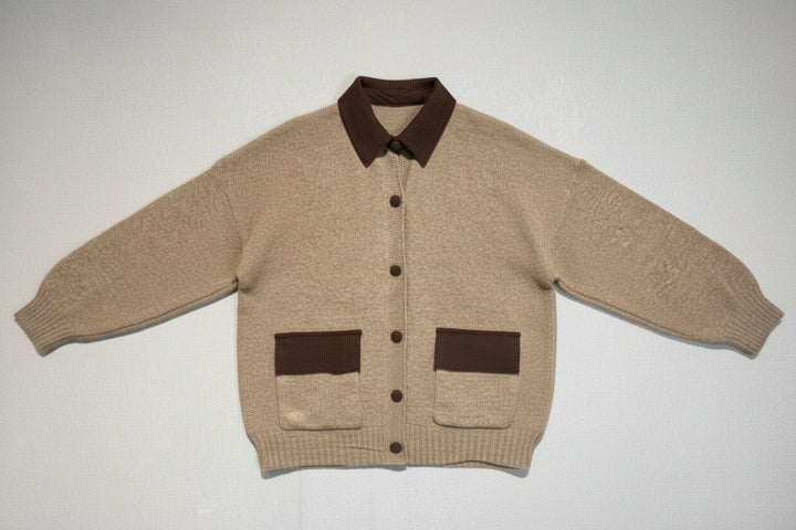 Janet Taupe Wool Blend Mix Cardigan Jacket