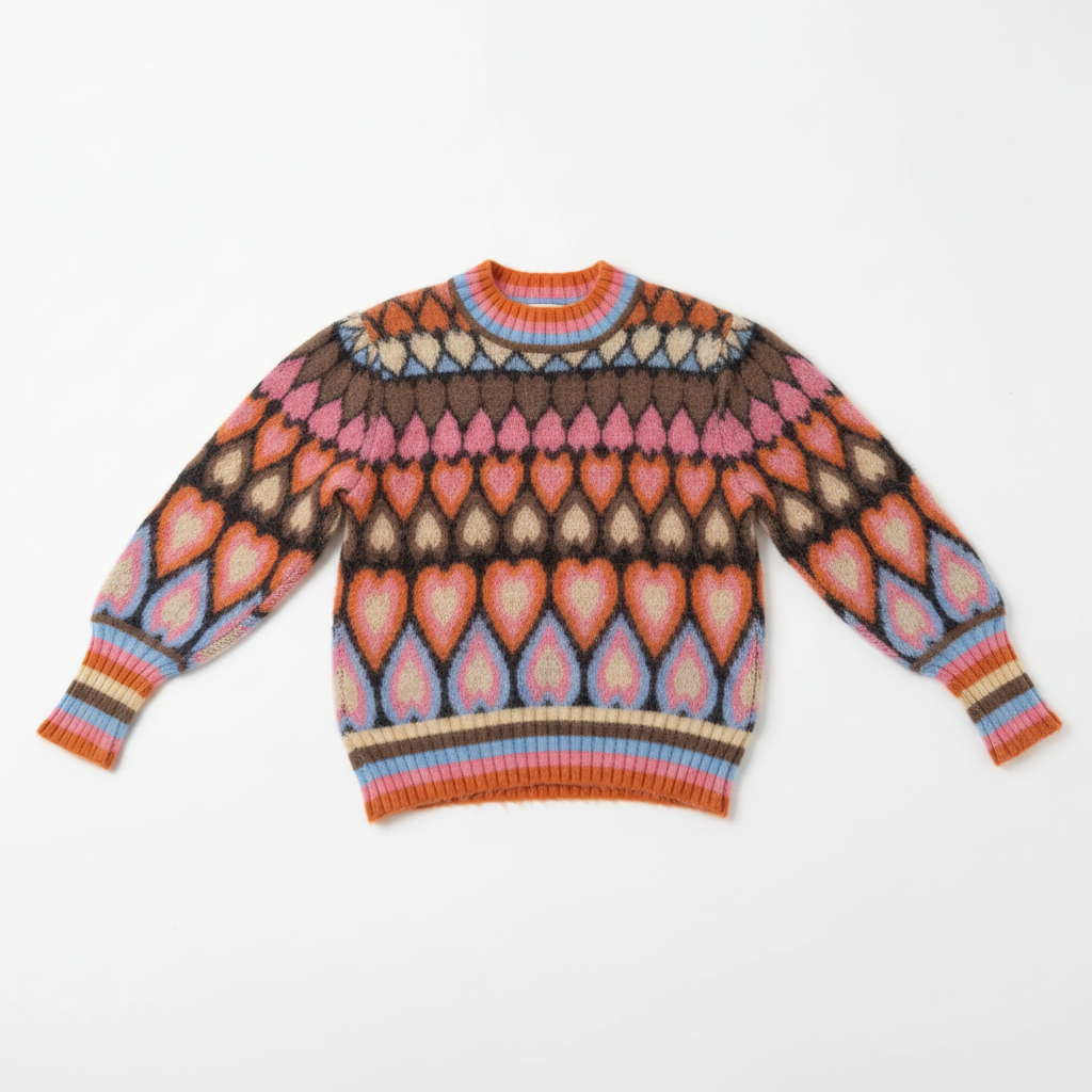 Colorful patterned sweater on a white background