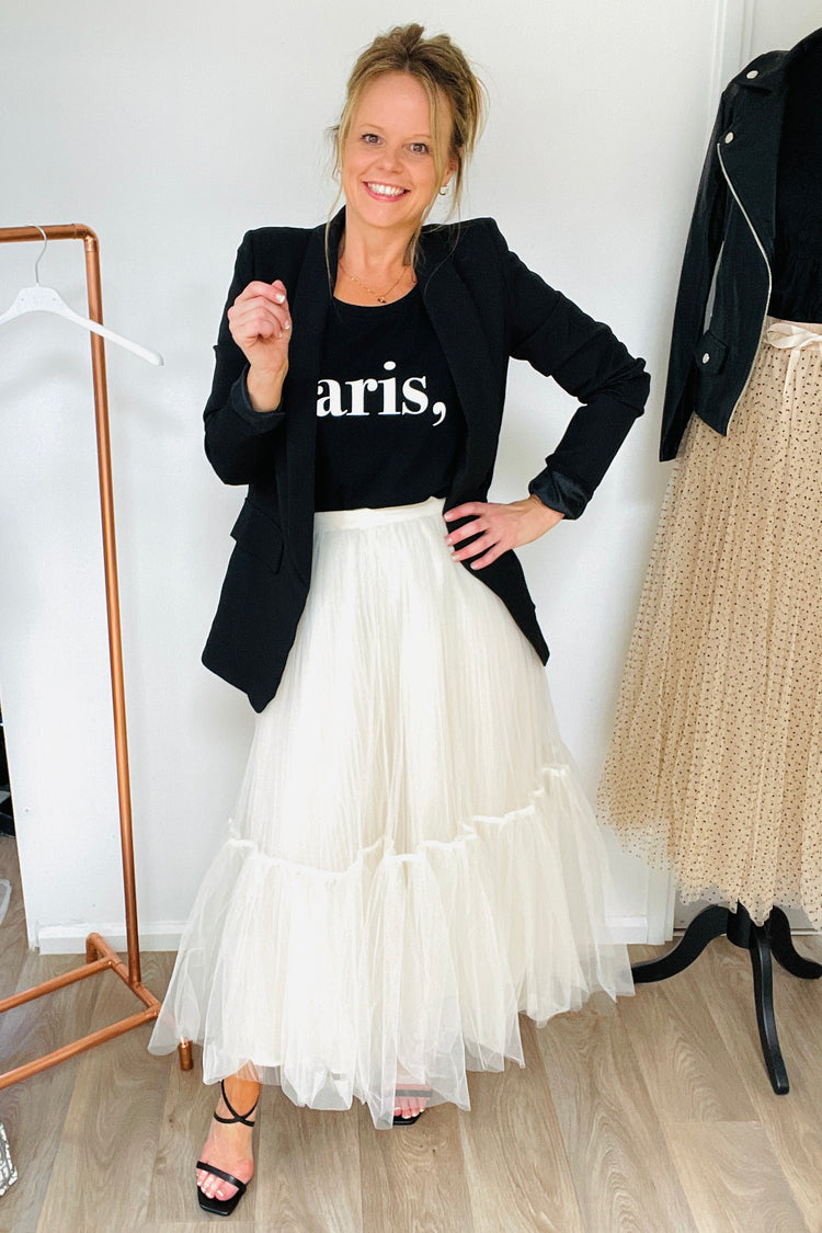 Tiered Polka Dot Tulle Maxi Skirt