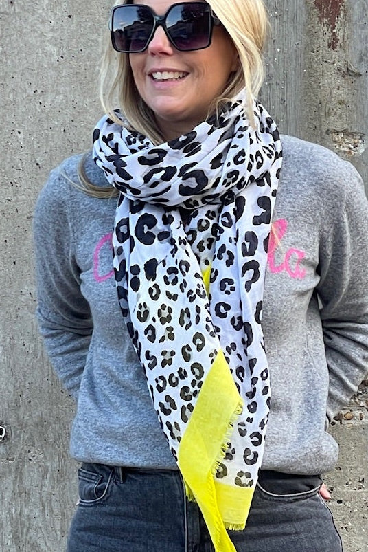 Leo Print Bright Border Scarf | Yellow