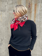 Leo Print Bright Border Scarf | Red
